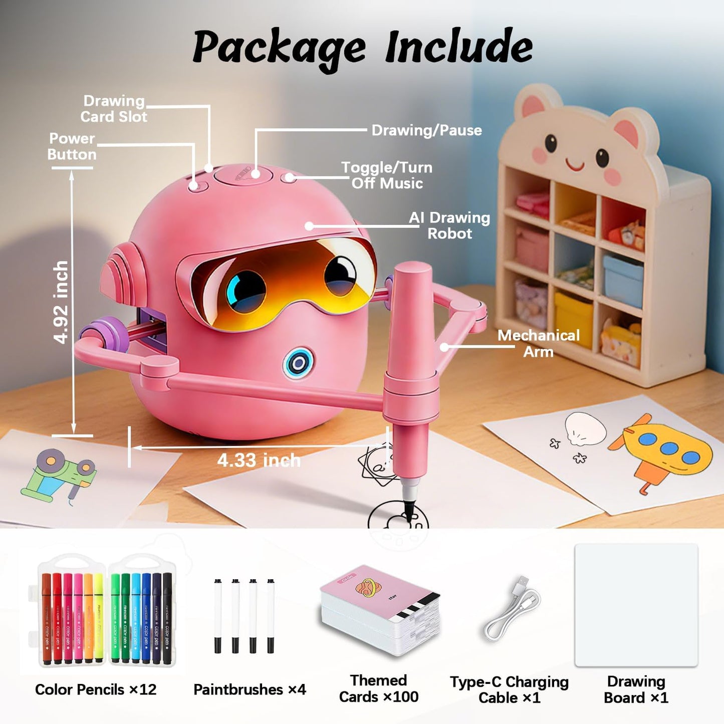🎁 Kids Drawing Robot Set | 100 Activity Cards + 12 Pens | 🎨 Montessori Early Learning Toy | 📚 Perfect Gift Ages 3‑12
