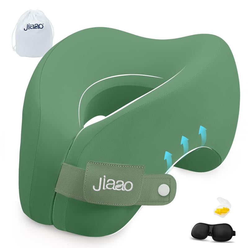 Jiaao 2-In-1 Travel Neck Pillow with 3D Eye Masks & Earplugs - Comfortable Memory Foam U-Shaped Pillow for Airplanes & Naps - Adjustable Velcro & Removable Pillowcase - Portable Storage Bag Included