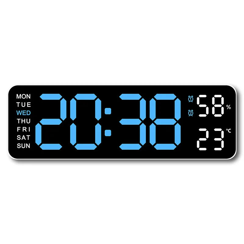 USB Powered Large Digital Wall Clock 9 Inch Temperature Humidity Week Auto Dimmer Table Clock Electronic LED Alarm Clock 12/24H