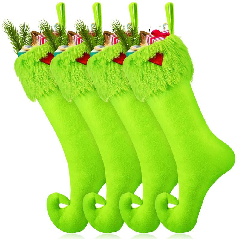 Christmas Stockings 24/4 Pcs Funny Green Furry Christmas Decor Large or Cute Dot Mini Xmas Stockings Candy Bag Christmas Gifts Stocking Stuffer Green Christmas Monster Decorations Party Festival Home Holiday Door Room Wall Fireplace Hanging Ornaments