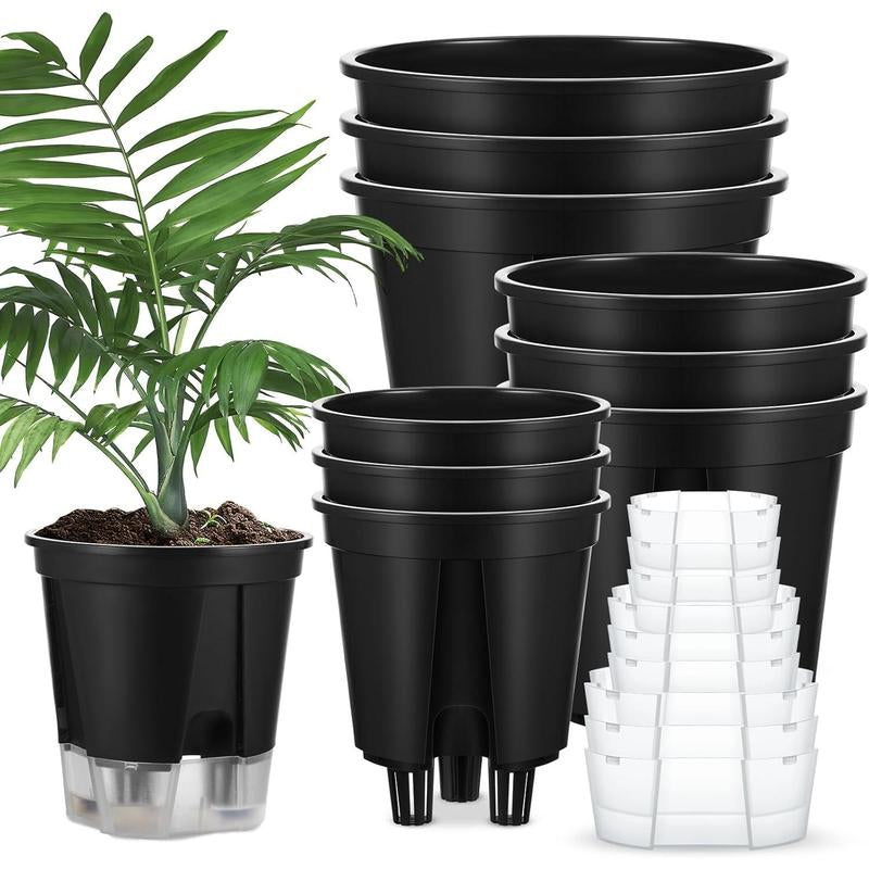 9 Count Self Watering Pots for Indoor with Deep Reservoir and High Drainage Holes for Outdoor and (Clear,4.72'', 5.91'', 7.09'')