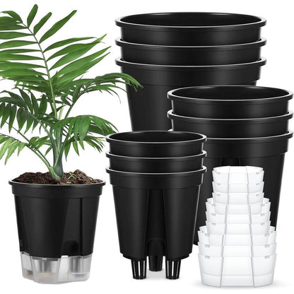9 Count Self Watering Pots for Indoor with Deep Reservoir and High Drainage Holes for Outdoor and (Clear,4.72'', 5.91'', 7.09'')