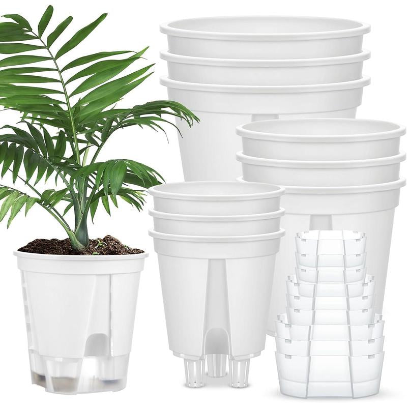 9 Count Self Watering Pots for Indoor with Deep Reservoir and High Drainage Holes for Outdoor and (Clear,4.72'', 5.91'', 7.09'')