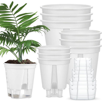 9 Count Self Watering Pots for Indoor with Deep Reservoir and High Drainage Holes for Outdoor and (Clear,4.72'', 5.91'', 7.09'')