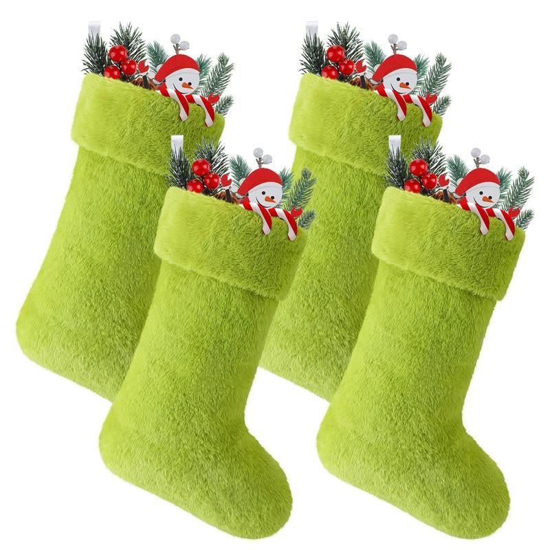 Christmas Stockings 24/4 Pcs Funny Green Furry Christmas Decor Large or Cute Dot Mini Xmas Stockings Candy Bag Christmas Gifts Stocking Stuffer Green Christmas Monster Decorations Party Festival Home Holiday Door Room Wall Fireplace Hanging Ornaments