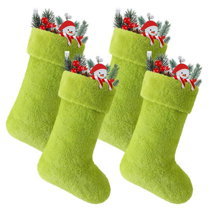 Christmas Stockings 24/4 Pcs Funny Green Furry Christmas Decor Large or Cute Dot Mini Xmas Stockings Candy Bag Christmas Gifts Stocking Stuffer Green Christmas Monster Decorations Party Festival Home Holiday Door Room Wall Fireplace Hanging Ornaments