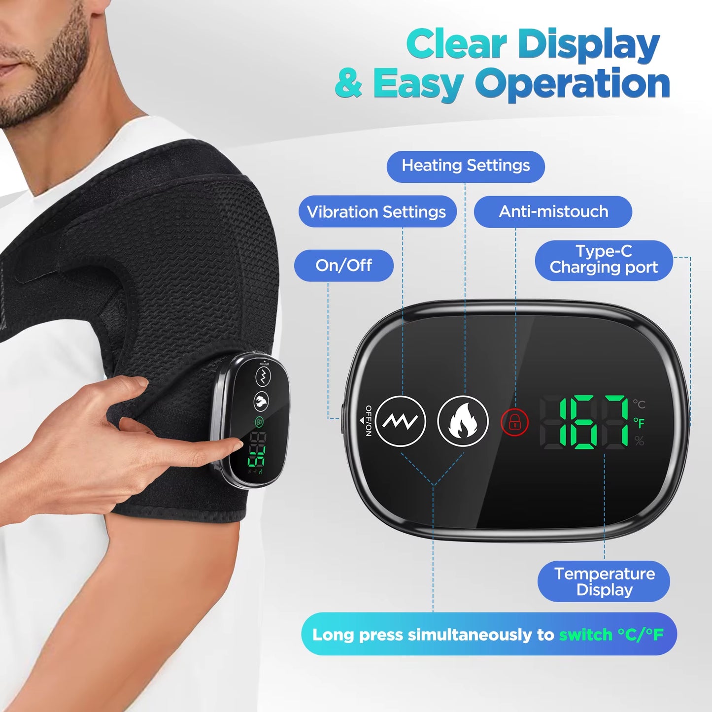Heated Shoulder Massager Machine Eletric Vibration Heating Shoulder Massage Heater Belt Arm Hand Relaxation Pad Warmer