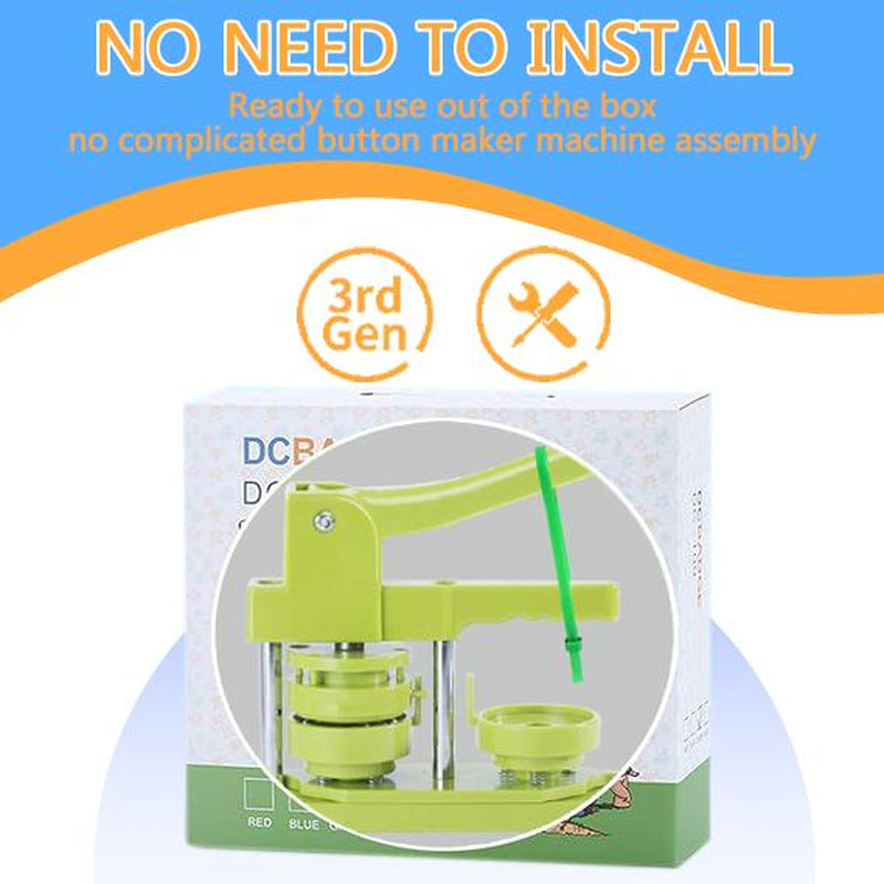 DCBADGE Button Maker Machine, (3Rd Gen) Installation-Free DIY Pin Button Maker, 58Mm(2.25 In)Button Badge Maker Press Machine Kit with Free 100Pcs Button Parts&Circle Cutter&Wrench Gadget