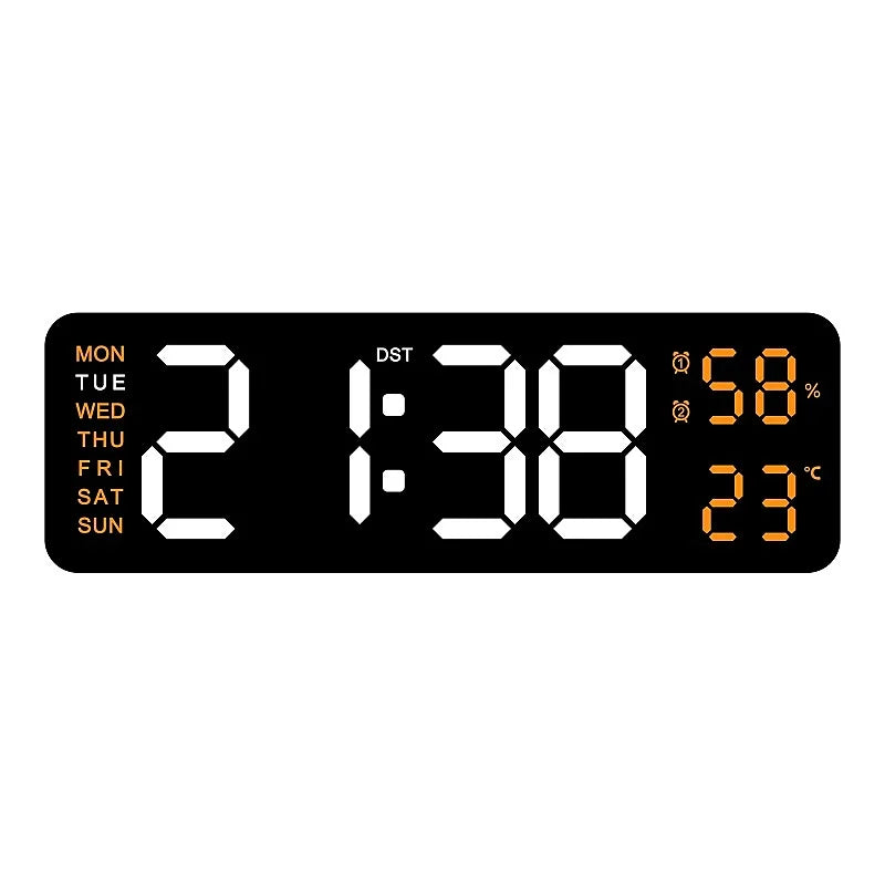 USB Powered Large Digital Wall Clock 9 Inch Temperature Humidity Week Auto Dimmer Table Clock Electronic LED Alarm Clock 12/24H