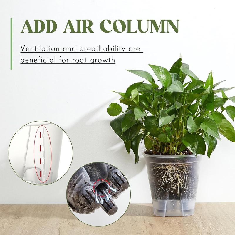 9 Count Self Watering Pots for Indoor with Deep Reservoir and High Drainage Holes for Outdoor and (Clear,4.72'', 5.91'', 7.09'')