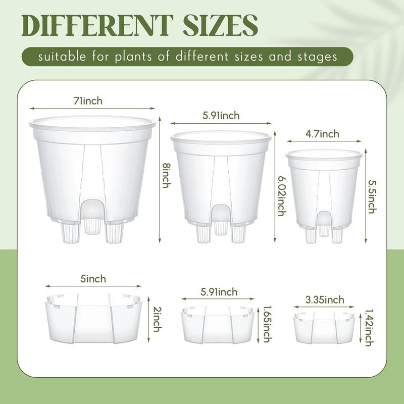 9 Count Self Watering Pots for Indoor with Deep Reservoir and High Drainage Holes for Outdoor and (Clear,4.72'', 5.91'', 7.09'')