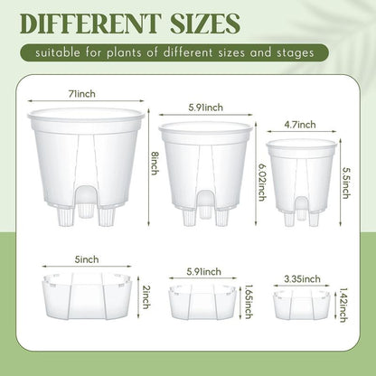 9 Count Self Watering Pots for Indoor with Deep Reservoir and High Drainage Holes for Outdoor and (Clear,4.72'', 5.91'', 7.09'')
