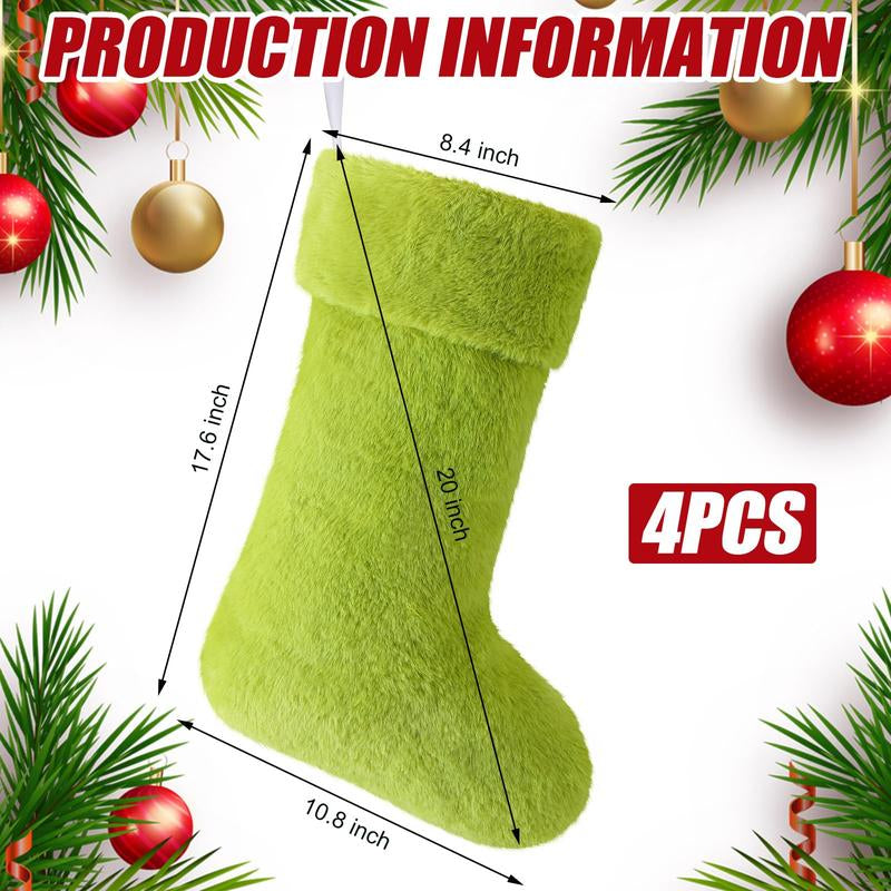 Christmas Stockings 24/4 Pcs Funny Green Furry Christmas Decor Large or Cute Dot Mini Xmas Stockings Candy Bag Christmas Gifts Stocking Stuffer Green Christmas Monster Decorations Party Festival Home Holiday Door Room Wall Fireplace Hanging Ornaments