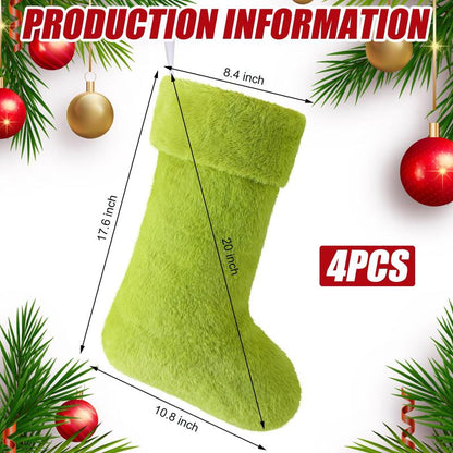 Christmas Stockings 24/4 Pcs Funny Green Furry Christmas Decor Large or Cute Dot Mini Xmas Stockings Candy Bag Christmas Gifts Stocking Stuffer Green Christmas Monster Decorations Party Festival Home Holiday Door Room Wall Fireplace Hanging Ornaments