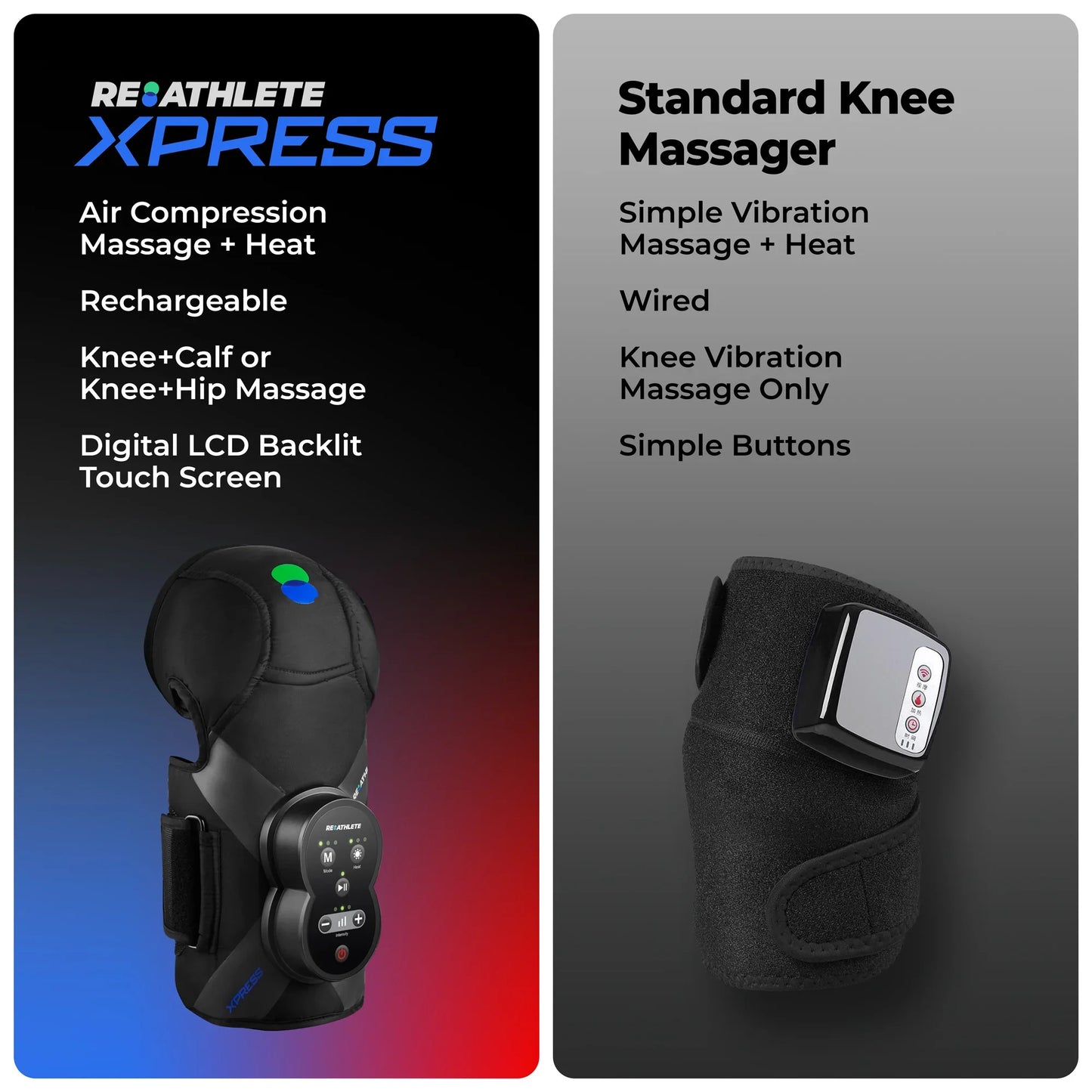 Xpress Rechargeable Knee Massager for Pain Relief, Leg Massager with Heat and Compression Relief
