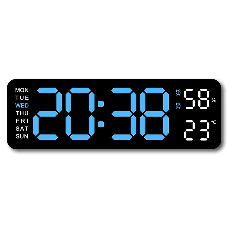 USB Powered Large Digital Wall Clock 9 Inch Temperature Humidity Week Auto Dimmer Table Clock Electronic LED Alarm Clock 12/24H