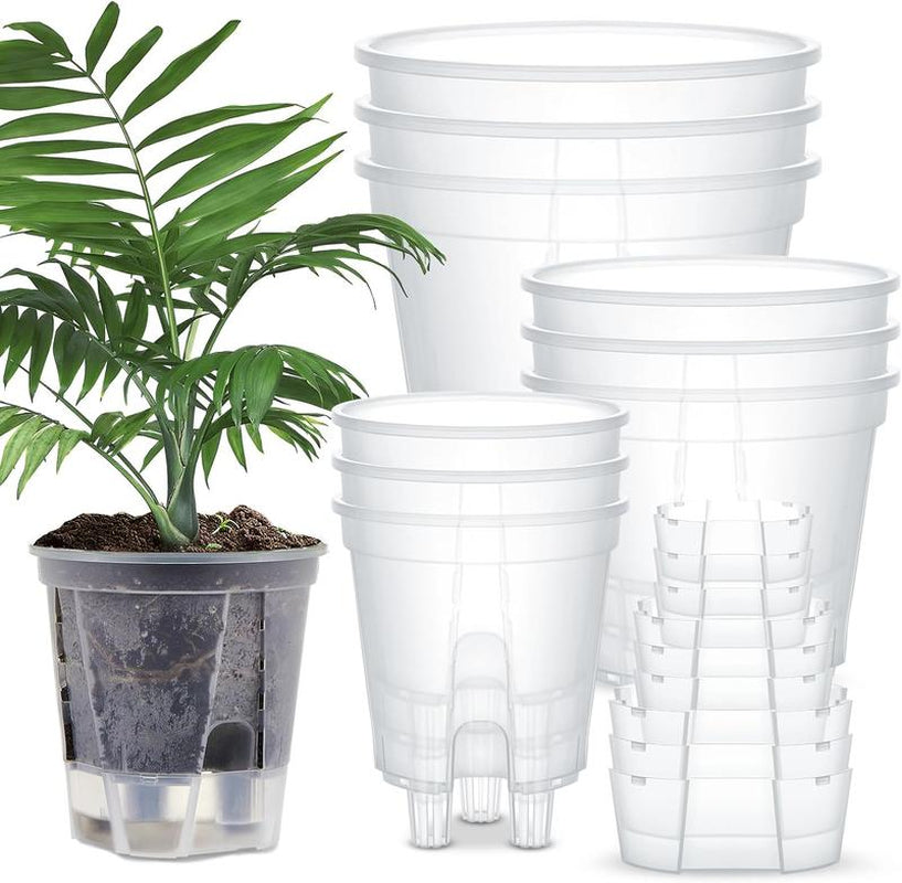 9 Count Self Watering Pots for Indoor with Deep Reservoir and High Drainage Holes for Outdoor and (Clear,4.72'', 5.91'', 7.09'')