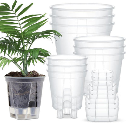 9 Count Self Watering Pots for Indoor with Deep Reservoir and High Drainage Holes for Outdoor and (Clear,4.72'', 5.91'', 7.09'')