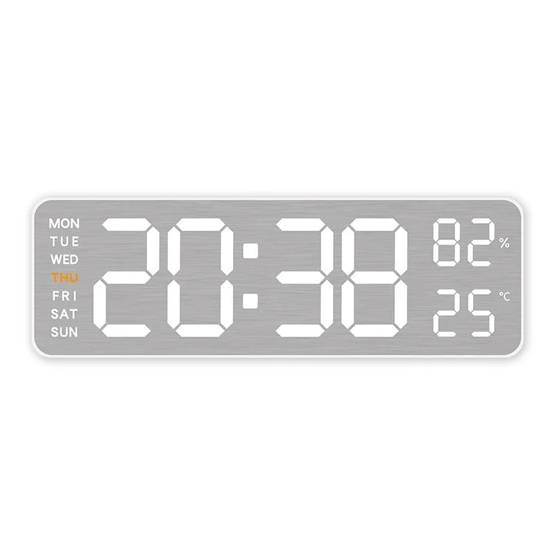 USB Powered Large Digital Wall Clock 9 Inch Temperature Humidity Week Auto Dimmer Table Clock Electronic LED Alarm Clock 12/24H