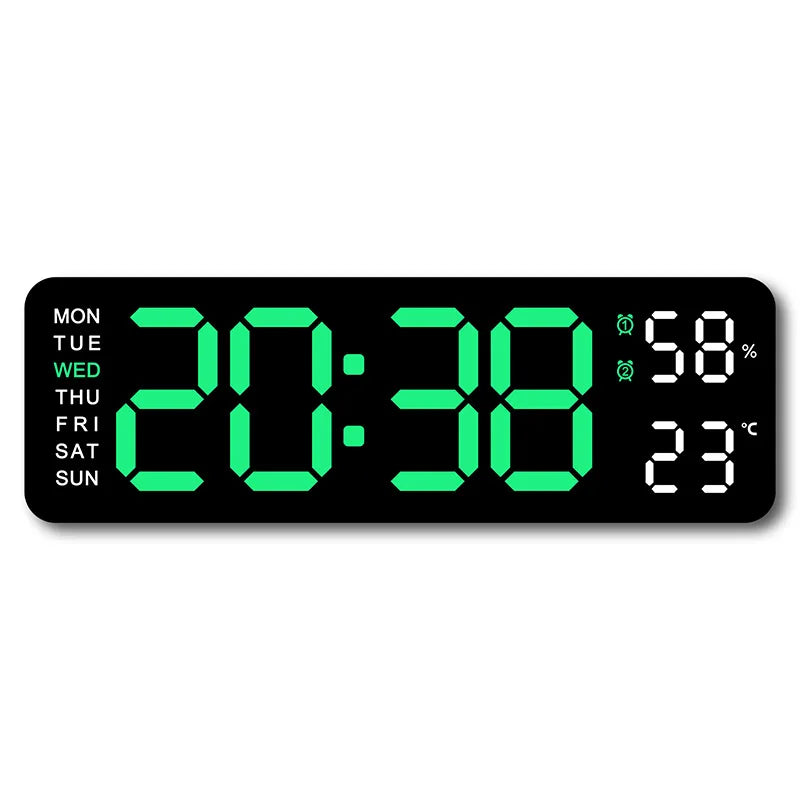 USB Powered Large Digital Wall Clock 9 Inch Temperature Humidity Week Auto Dimmer Table Clock Electronic LED Alarm Clock 12/24H