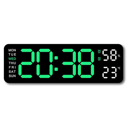 USB Powered Large Digital Wall Clock 9 Inch Temperature Humidity Week Auto Dimmer Table Clock Electronic LED Alarm Clock 12/24H
