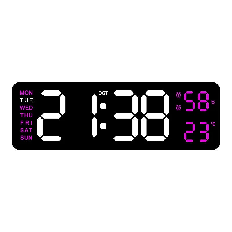 USB Powered Large Digital Wall Clock 9 Inch Temperature Humidity Week Auto Dimmer Table Clock Electronic LED Alarm Clock 12/24H