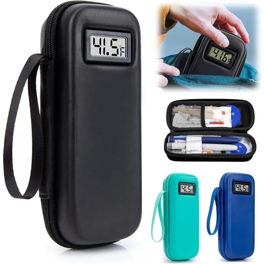 Insulin Cooler Travel Case with Thermometer Display Medicine Organizer Bag Waterproof Insulin Cooling Bag for Diabetics