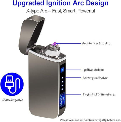 Rechargeable Electric Lighter - Dual Arc, Windproof Design with LED Battery Indicator - Perfect for Camping, BBQs, and Unique Gifts