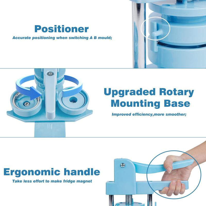 DCBADGE Button Maker Machine, (3Rd Gen) Installation-Free DIY Pin Button Maker, 58Mm(2.25 In)Button Badge Maker Press Machine Kit with Free 100Pcs Button Parts&Circle Cutter&Wrench Gadget