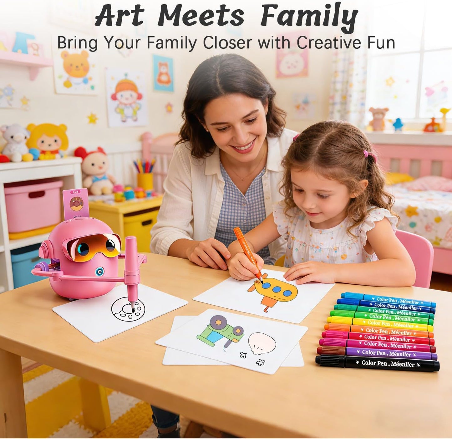 🎁 Kids Drawing Robot Set | 100 Activity Cards + 12 Pens | 🎨 Montessori Early Learning Toy | 📚 Perfect Gift Ages 3‑12