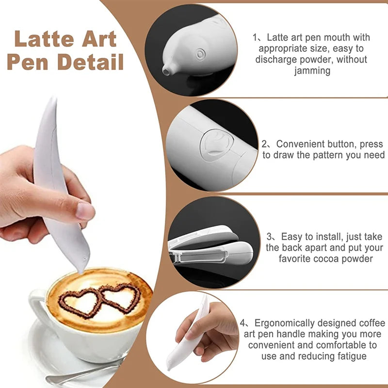 Electrical Latte Art Pen Cake Decoration Pen Coffee Carving Pen for Coffee Cake Baking Pastry Tools White