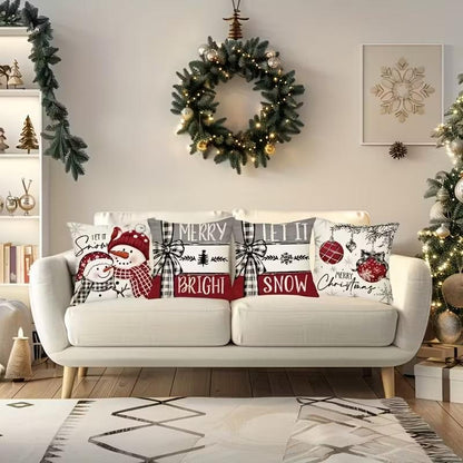 4Pcs Set of 18X18 Inch Christmas Throw Pillow Covers, Winter Holiday Cushion Case Decoration, Snowman&Christmas Tree Designs, Zipperclosure,Linen,Merry Christmas Decor 2025 for Home, Couch, Sofa, Living Room – No Inserts Included