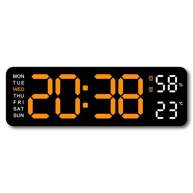USB Powered Large Digital Wall Clock 9 Inch Temperature Humidity Week Auto Dimmer Table Clock Electronic LED Alarm Clock 12/24H