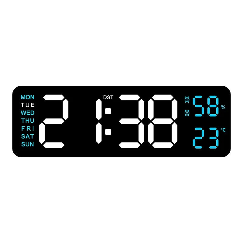 USB Powered Large Digital Wall Clock 9 Inch Temperature Humidity Week Auto Dimmer Table Clock Electronic LED Alarm Clock 12/24H