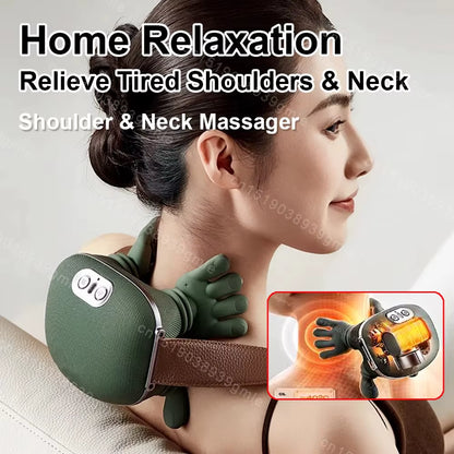 Neck Massager Red Light Hot Compress Cervical Spine Massager Shoulder Neck Shiatsu Kneading Trapezius Massage Relax Pain Relief