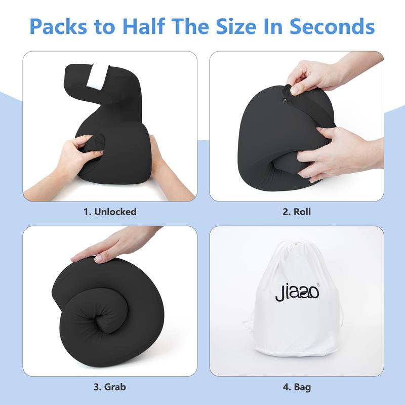 Jiaao 2-In-1 Travel Neck Pillow with 3D Eye Masks & Earplugs - Comfortable Memory Foam U-Shaped Pillow for Airplanes & Naps - Adjustable Velcro & Removable Pillowcase - Portable Storage Bag Included