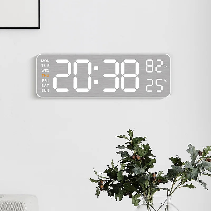 USB Powered Large Digital Wall Clock 9 Inch Temperature Humidity Week Auto Dimmer Table Clock Electronic LED Alarm Clock 12/24H