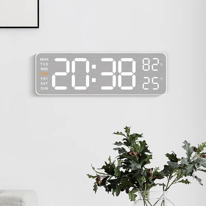USB Powered Large Digital Wall Clock 9 Inch Temperature Humidity Week Auto Dimmer Table Clock Electronic LED Alarm Clock 12/24H