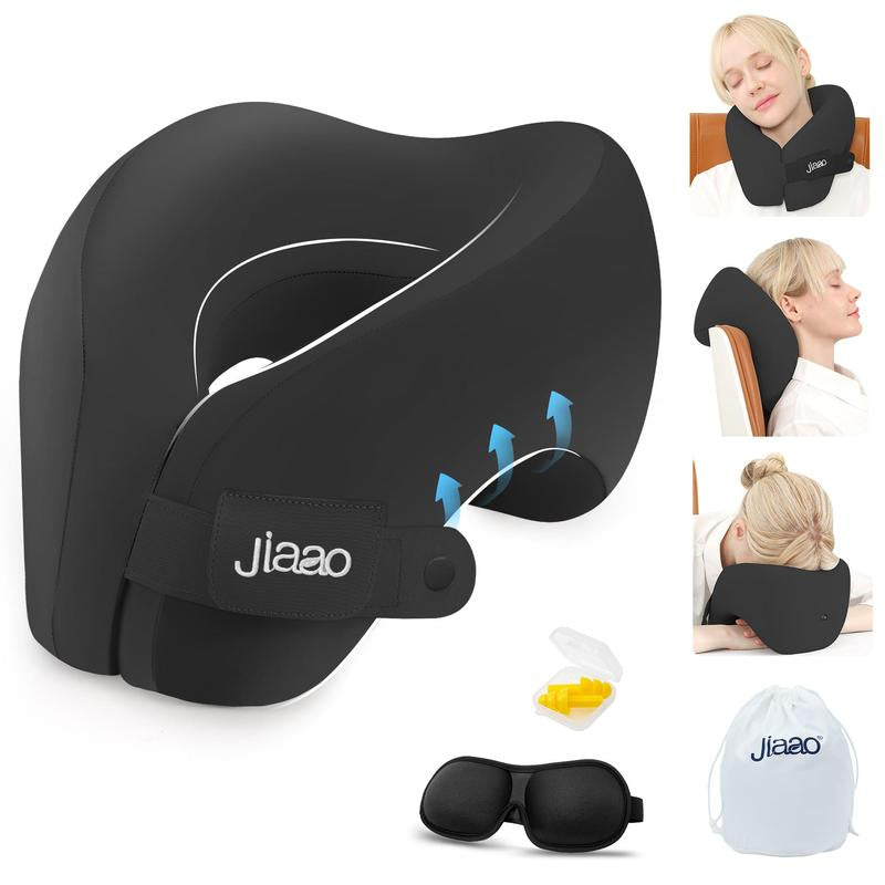 Jiaao 2-In-1 Travel Neck Pillow with 3D Eye Masks & Earplugs - Comfortable Memory Foam U-Shaped Pillow for Airplanes & Naps - Adjustable Velcro & Removable Pillowcase - Portable Storage Bag Included