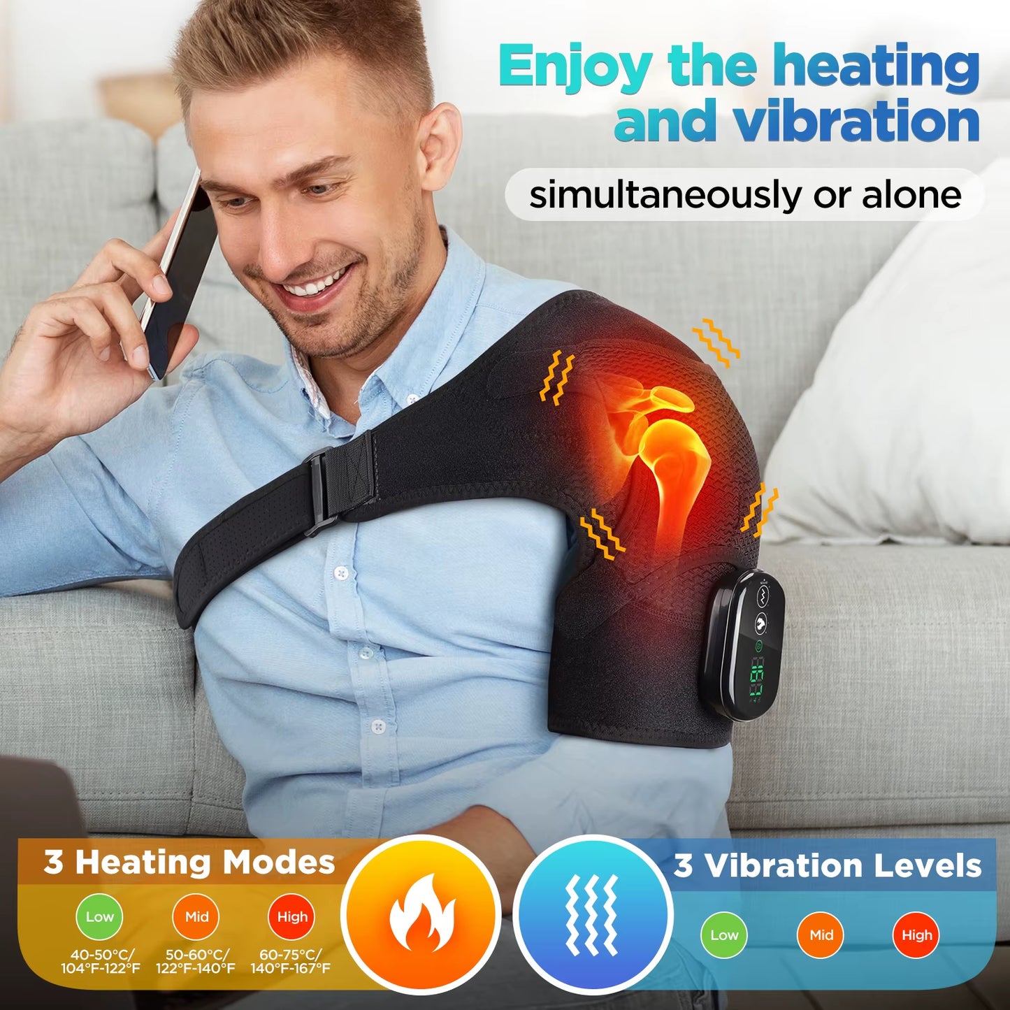 Heated Shoulder Massager Machine Eletric Vibration Heating Shoulder Massage Heater Belt Arm Hand Relaxation Pad Warmer