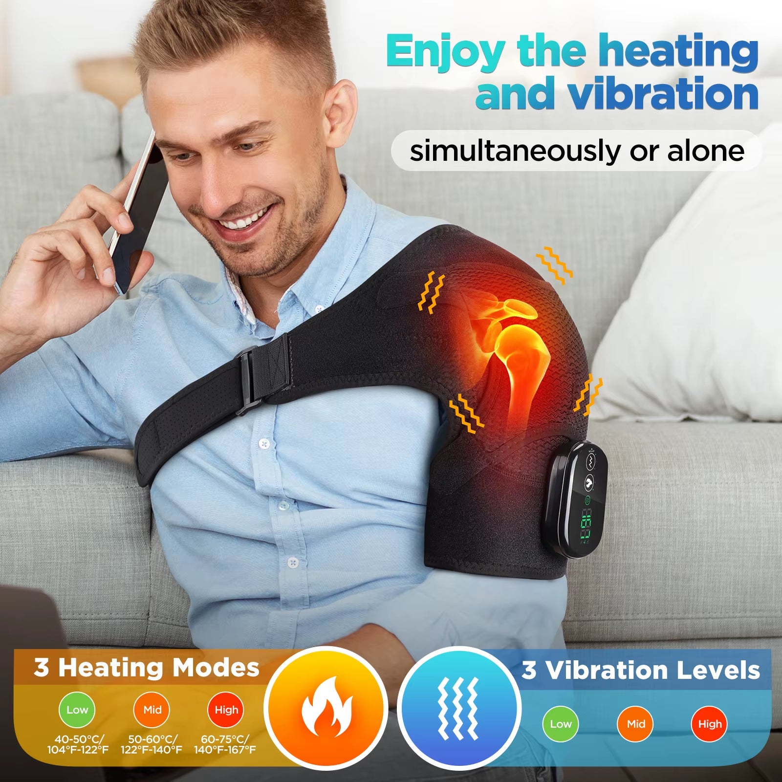 Heated Shoulder Massager Machine Eletric Vibration Heating Shoulder Massage Heater Belt Arm Hand Relaxation Pad Warmer