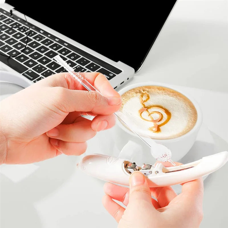 Electrical Latte Art Pen Cake Decoration Pen Coffee Carving Pen for Coffee Cake Baking Pastry Tools White