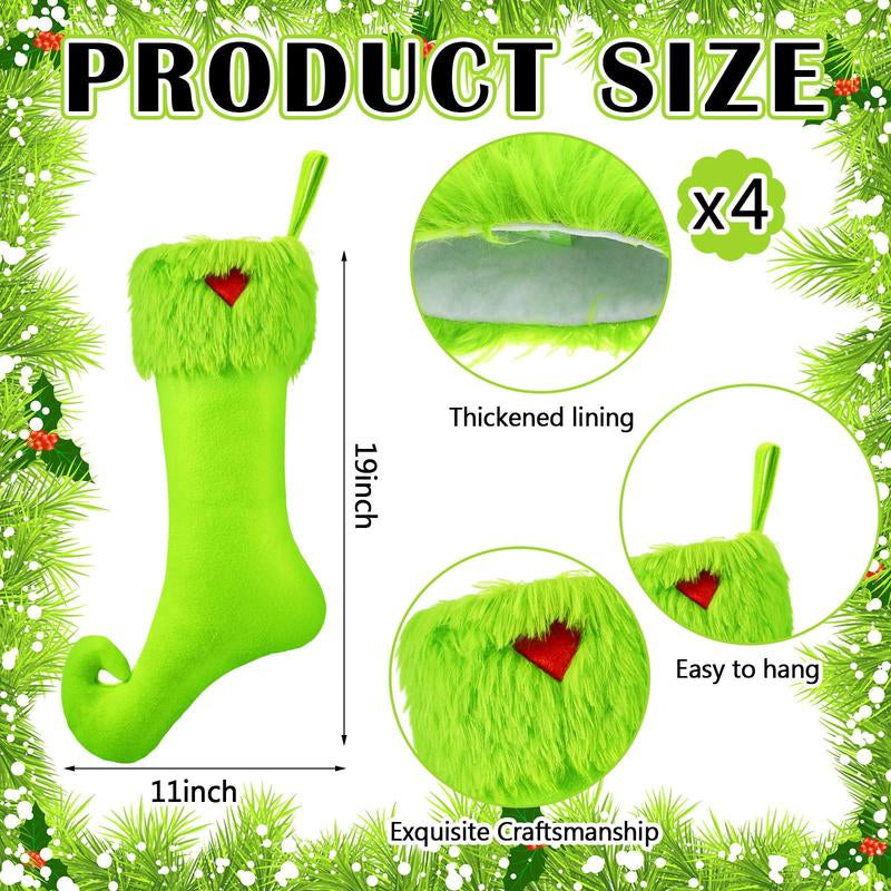 Christmas Stockings 24/4 Pcs Funny Green Furry Christmas Decor Large or Cute Dot Mini Xmas Stockings Candy Bag Christmas Gifts Stocking Stuffer Green Christmas Monster Decorations Party Festival Home Holiday Door Room Wall Fireplace Hanging Ornaments