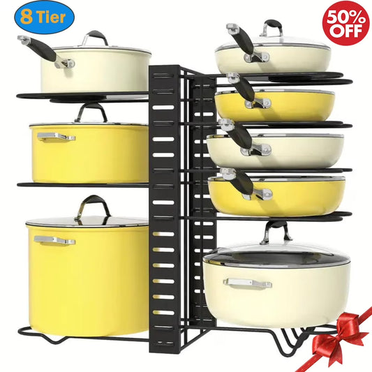 Pot Organizer Rack 8 Tiers Pots and Pans Organizer, Pot Lid Organizer for Kitchen Cabinet Cookware Organizers and Storage,Upgraded