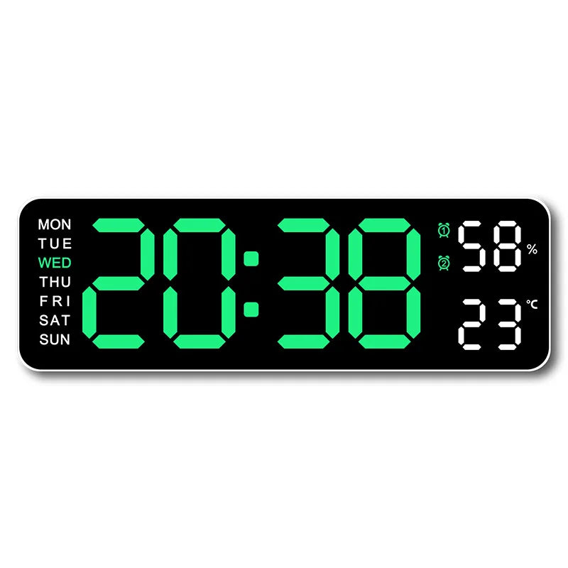 USB Powered Large Digital Wall Clock 9 Inch Temperature Humidity Week Auto Dimmer Table Clock Electronic LED Alarm Clock 12/24H