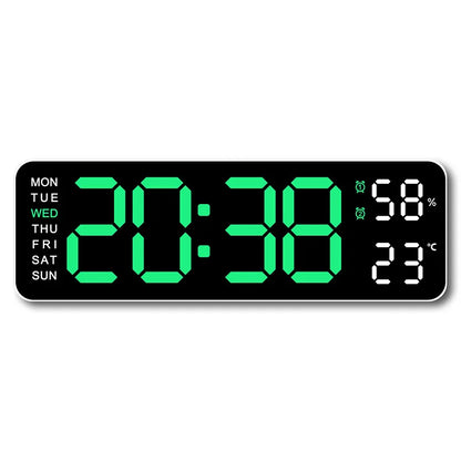 USB Powered Large Digital Wall Clock 9 Inch Temperature Humidity Week Auto Dimmer Table Clock Electronic LED Alarm Clock 12/24H