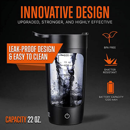 Elevate Your Fitness Game with the 22Oz Electric Shaker Bottle - Automatic Blending Flask for Protein, USB-Rechargeable and Leak-Proof (Black)