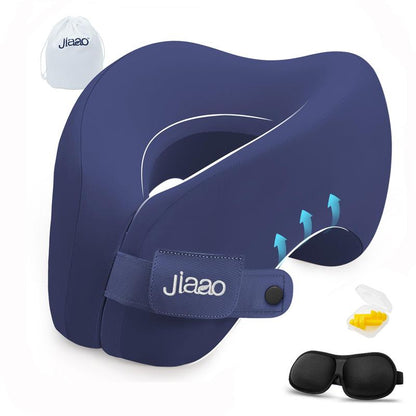 Jiaao 2-In-1 Travel Neck Pillow with 3D Eye Masks & Earplugs - Comfortable Memory Foam U-Shaped Pillow for Airplanes & Naps - Adjustable Velcro & Removable Pillowcase - Portable Storage Bag Included