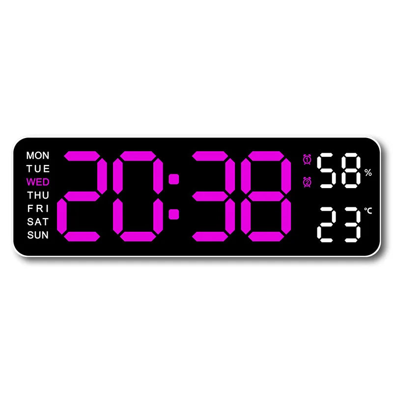 USB Powered Large Digital Wall Clock 9 Inch Temperature Humidity Week Auto Dimmer Table Clock Electronic LED Alarm Clock 12/24H