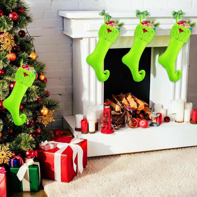 Christmas Stockings 24/4 Pcs Funny Green Furry Christmas Decor Large or Cute Dot Mini Xmas Stockings Candy Bag Christmas Gifts Stocking Stuffer Green Christmas Monster Decorations Party Festival Home Holiday Door Room Wall Fireplace Hanging Ornaments
